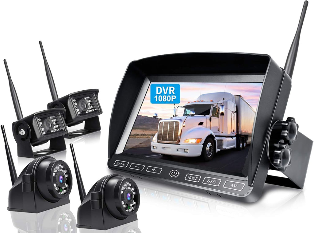 Wireless 3 Backup Camera System with 7 Inch DVR Touch Monitor, HD 1080P Digital Signal Wireless Rear View Camera Kit for RV Truck Trailer Camper B135