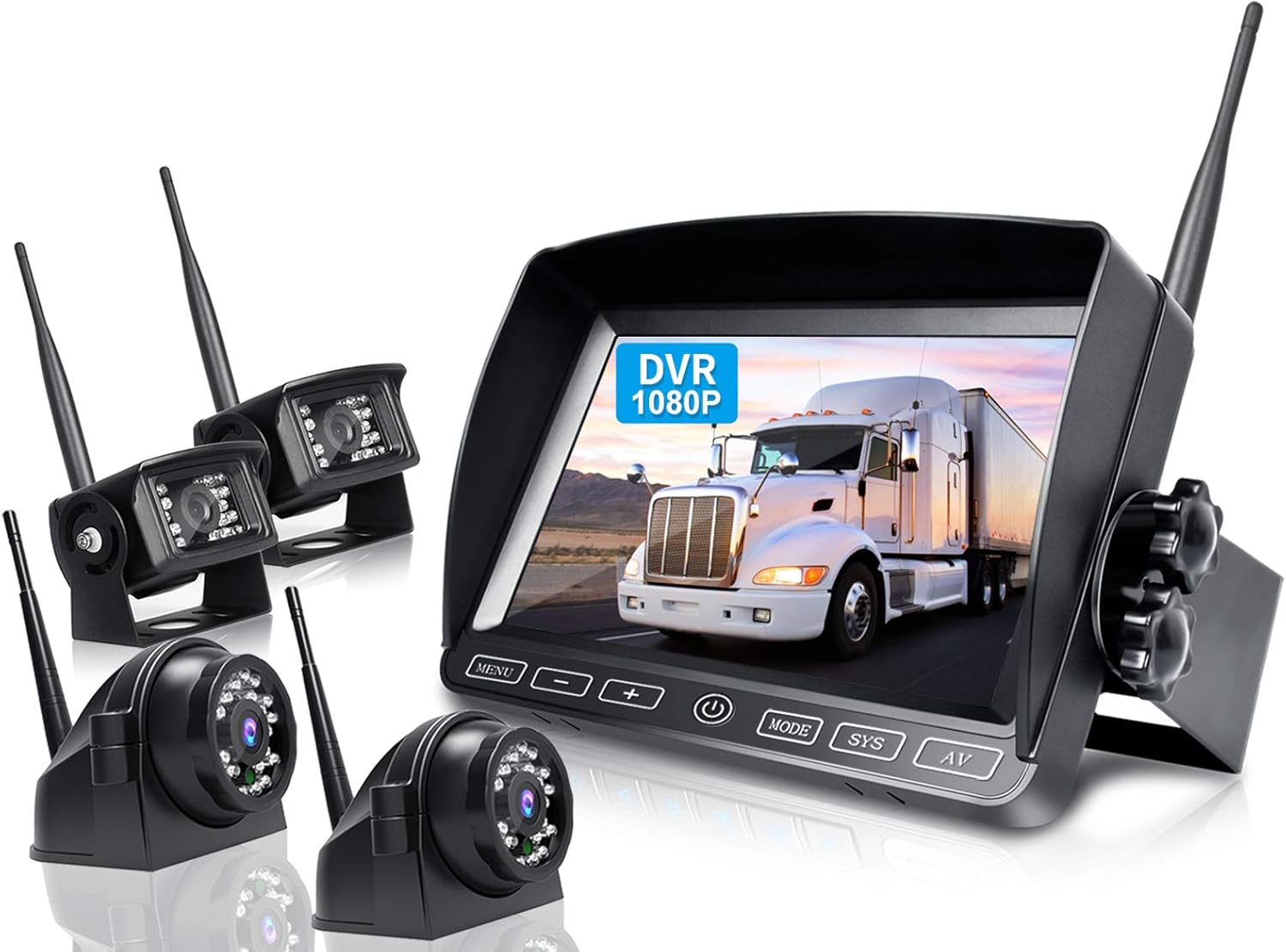 Wireless 3 Backup Camera System with 7 Inch DVR Touch Monitor, HD 1080P Digital Signal Wireless Rear View Camera Kit for RV Truck Trailer Camper B135