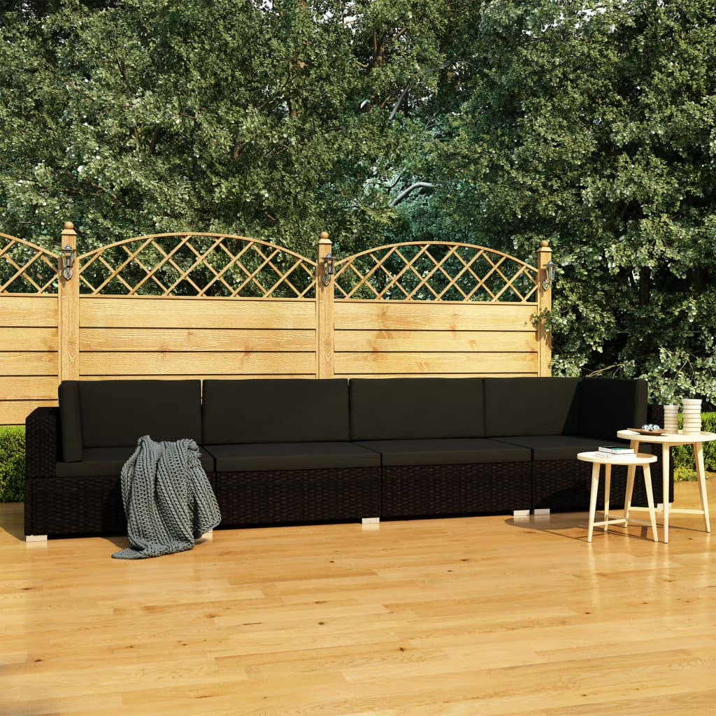 Black Poly Rattan Patio Sofa Set with Cushions Q108