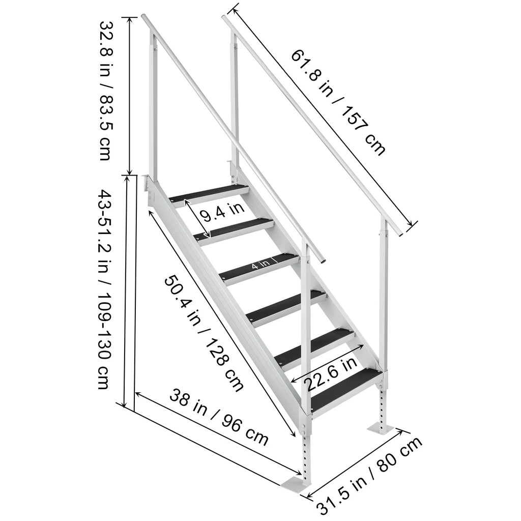 Aluminum Dock Ladder 43-51in Height Adjustable 6 Steps V6356
