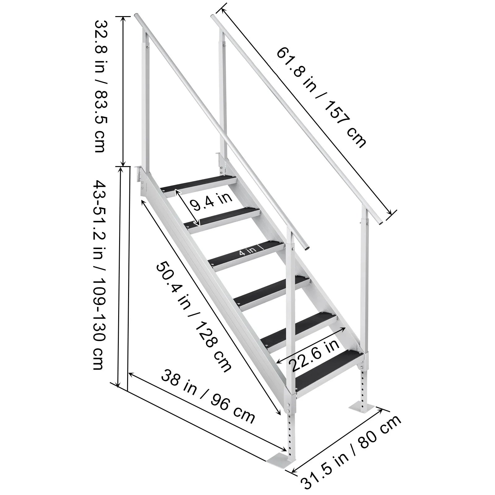 Aluminum Dock Ladder 43-51in Height Adjustable 6 Steps V6356