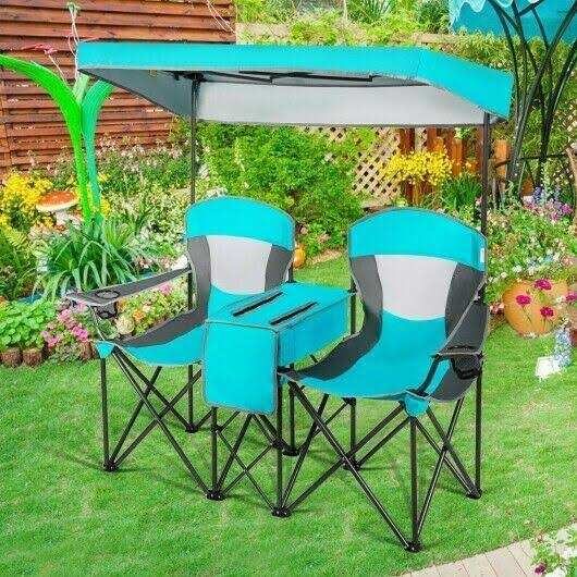 Turquoise Folding Camping Chair with Cup Holder R5774