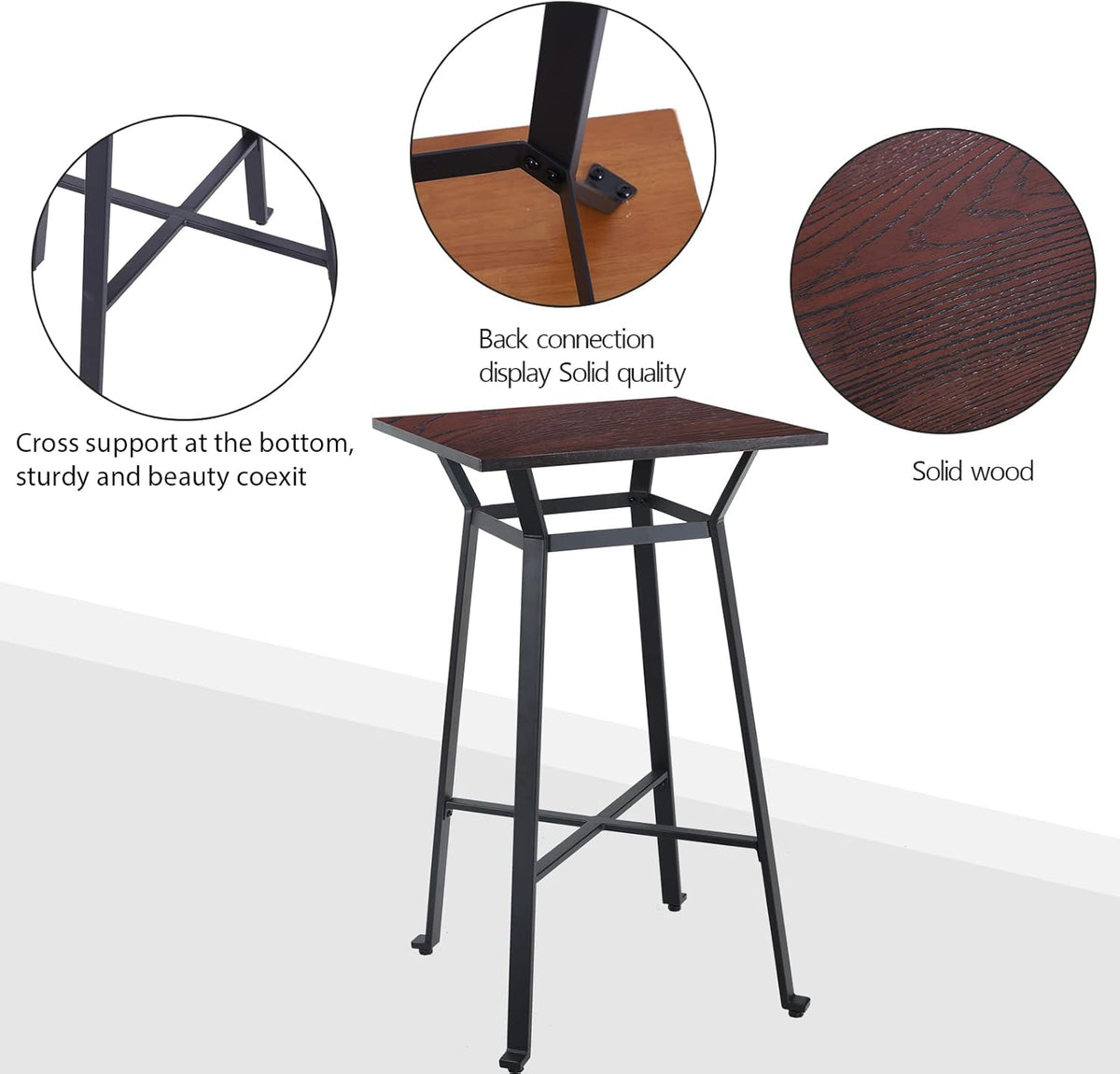 Solid Wood Square Bar Table with Metal Frame M18504