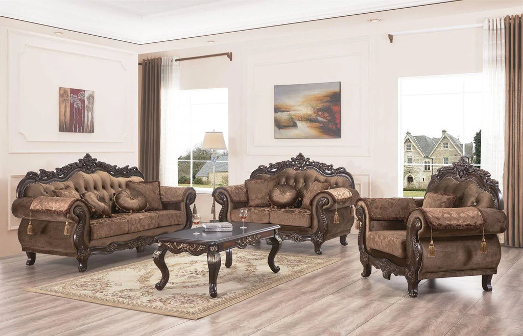 Carved Wood Sofa Set 3Pcs V485