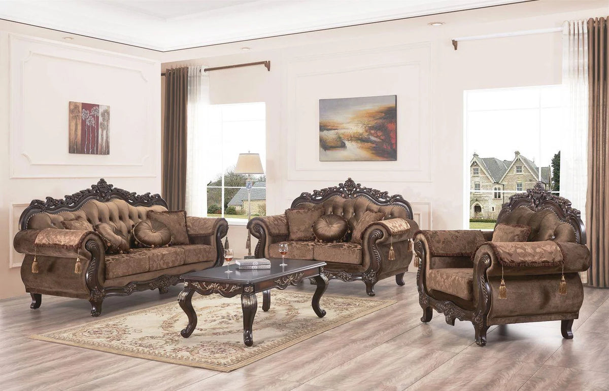 Carved Wood Sofa Set 3Pcs V485
