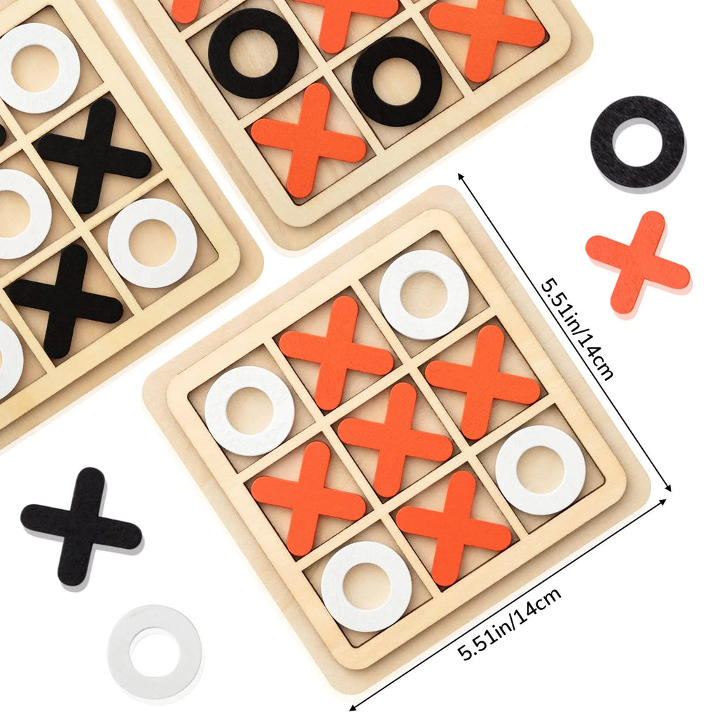 6 Pieces Wooden Tic Tac Toe Game XO Chess Board Game R7662