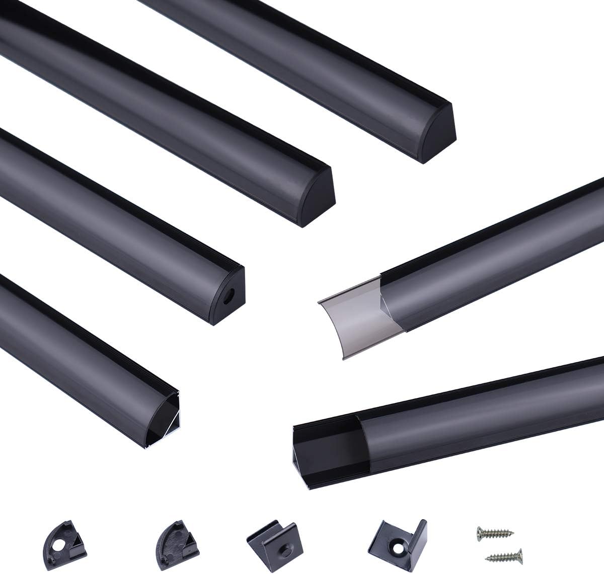 10 Pack 6.6FT Black Aluminum LED Channel System with Clear Cover Lens J3499