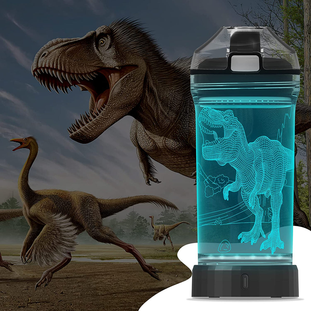 Light Up Kids Water Bottle with 3D Dinosaur Design, 14 OZ Tritan BPA Free H604951