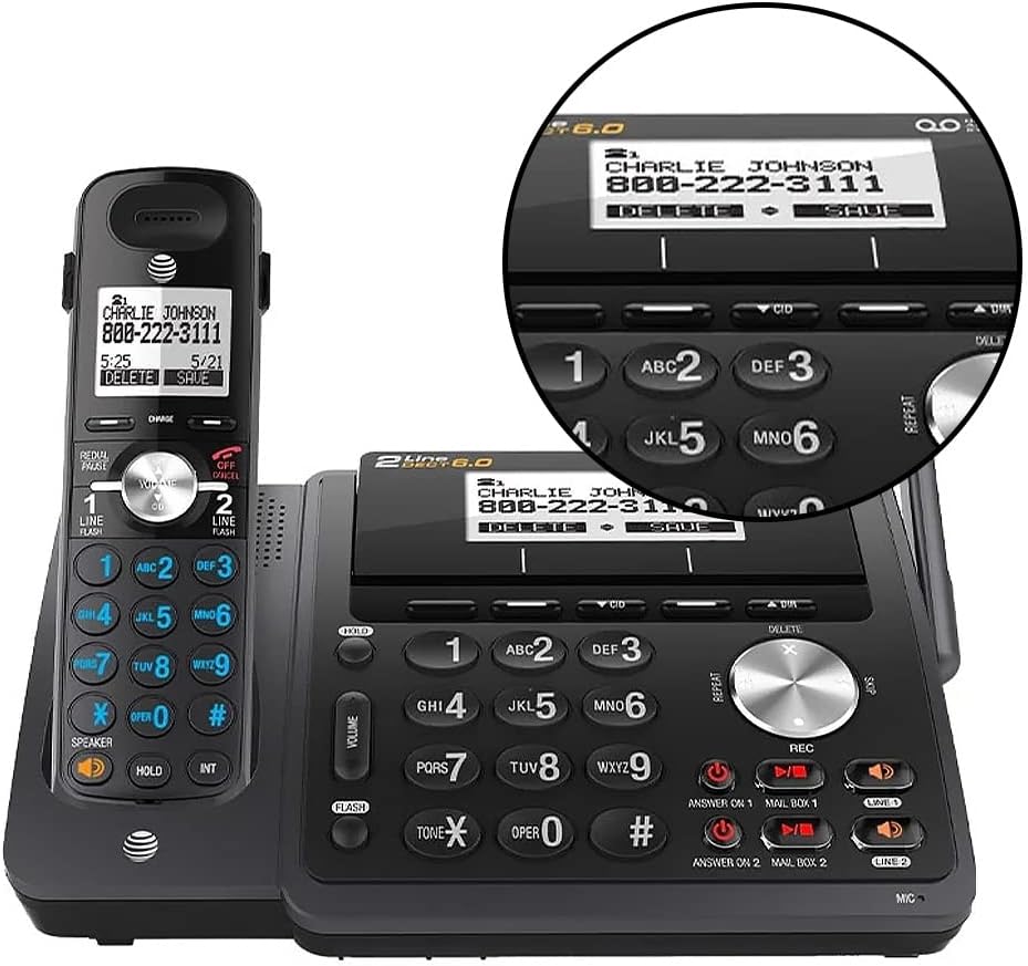 Black 2-Line Cordless Phone with Answering System, 1 Handset X38717