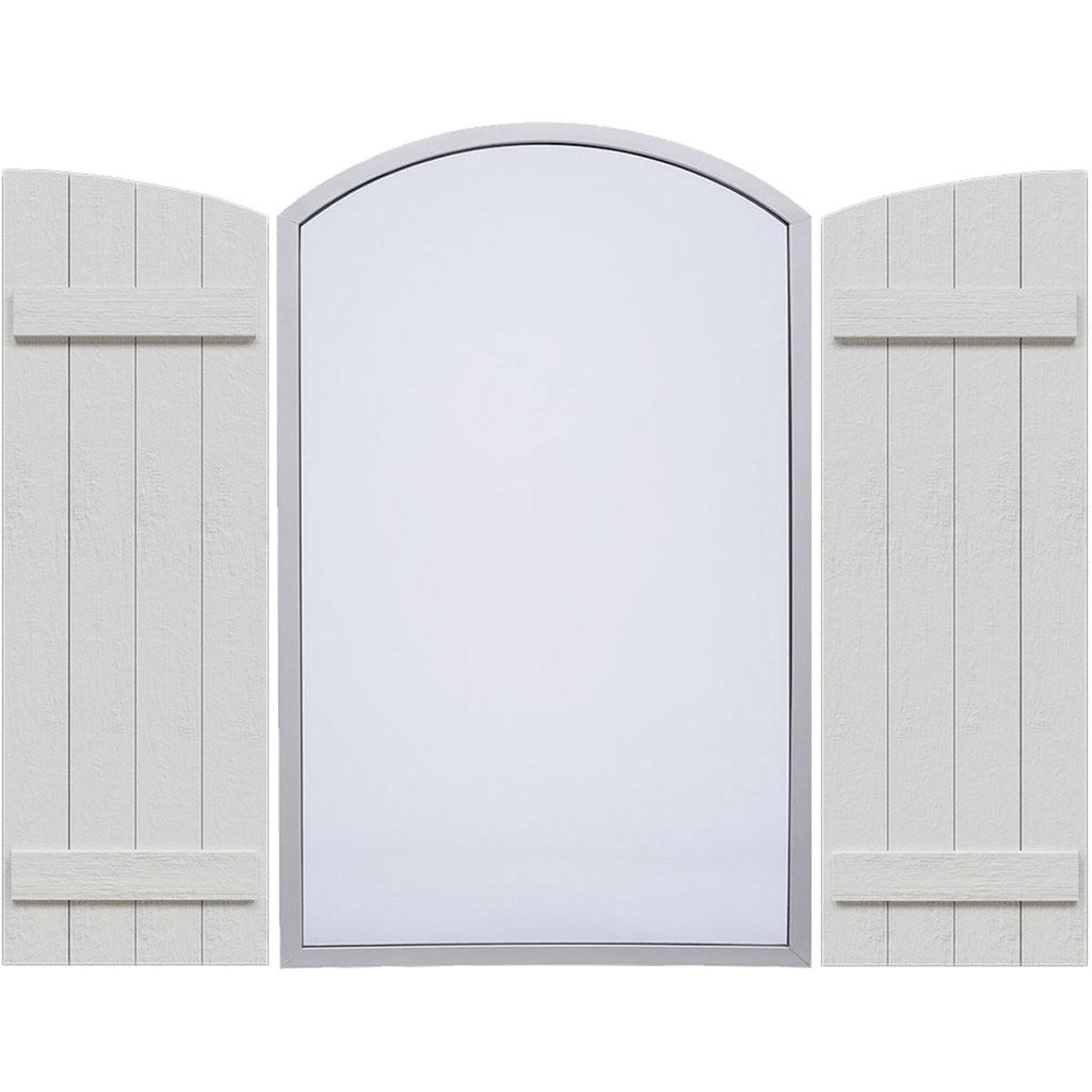 Rustic Faux Wood Shutters with Elliptical Arch Top M7734