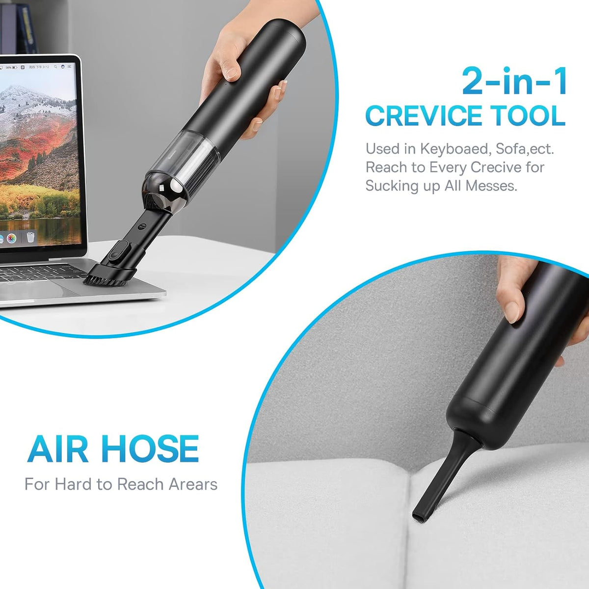 Handheld Cordless Rechargeable Vacuum with Adjustable Suction Power and LED Light C968