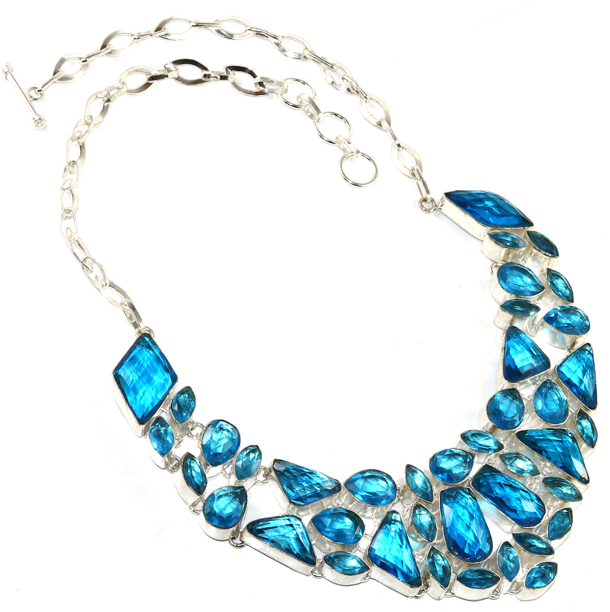 Swiss Blue Quartz 925 Silver Necklace 16-18'' H9506