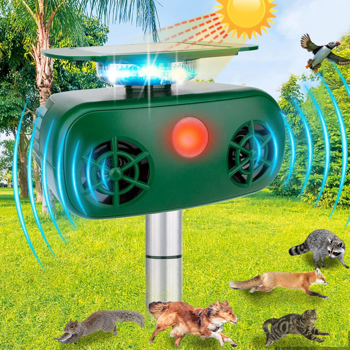 Ultrasonic Solar Powered Animal Repellent with Motion Sensor A558208