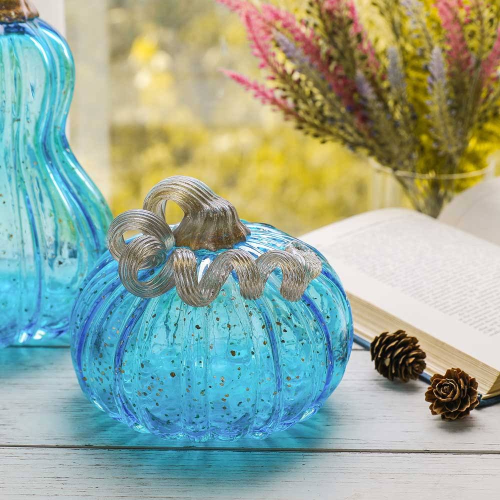 Blue Glass Pumpkin Decor E527