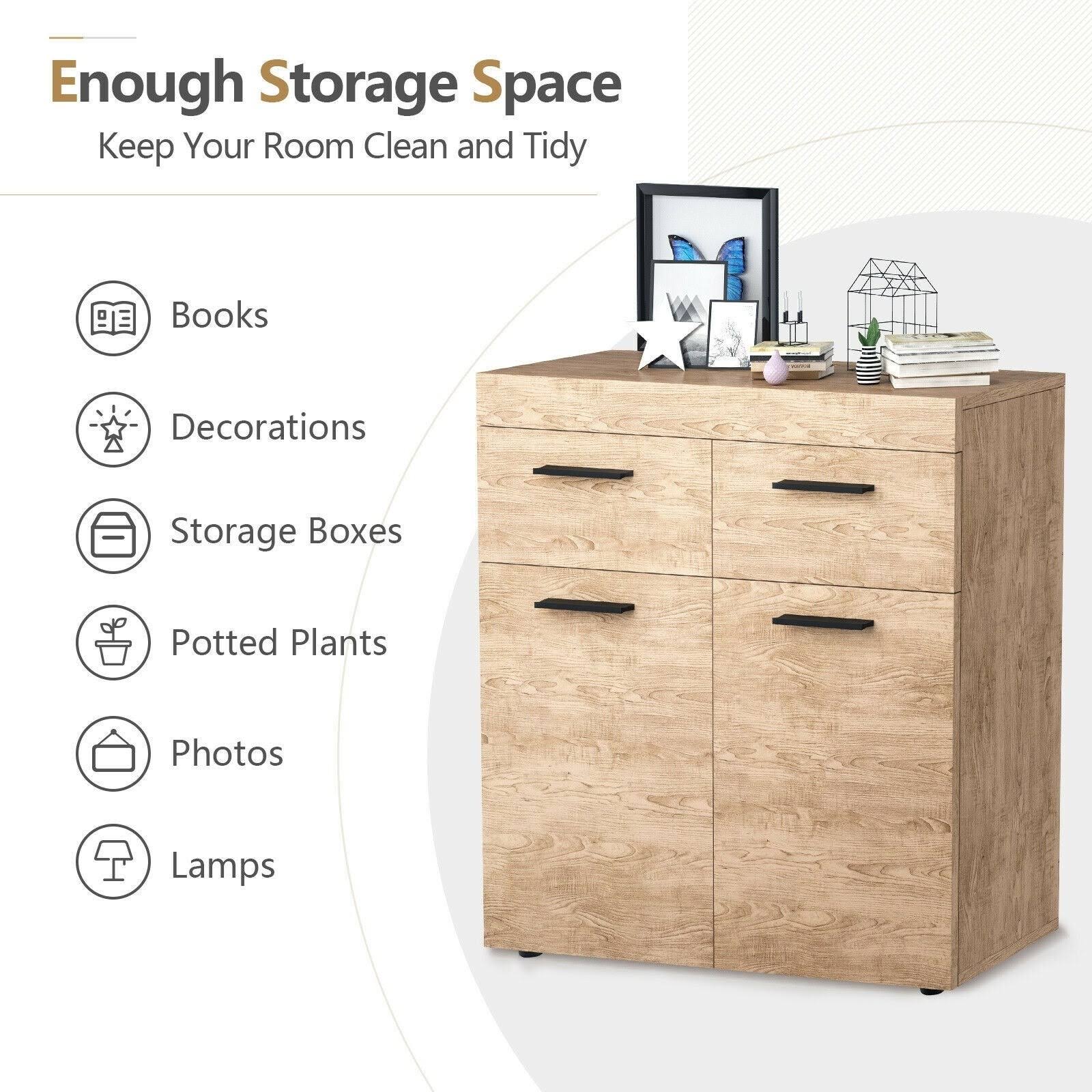 Oak Storage Cabinet with 2 Drawers Doors and Shelves G13045