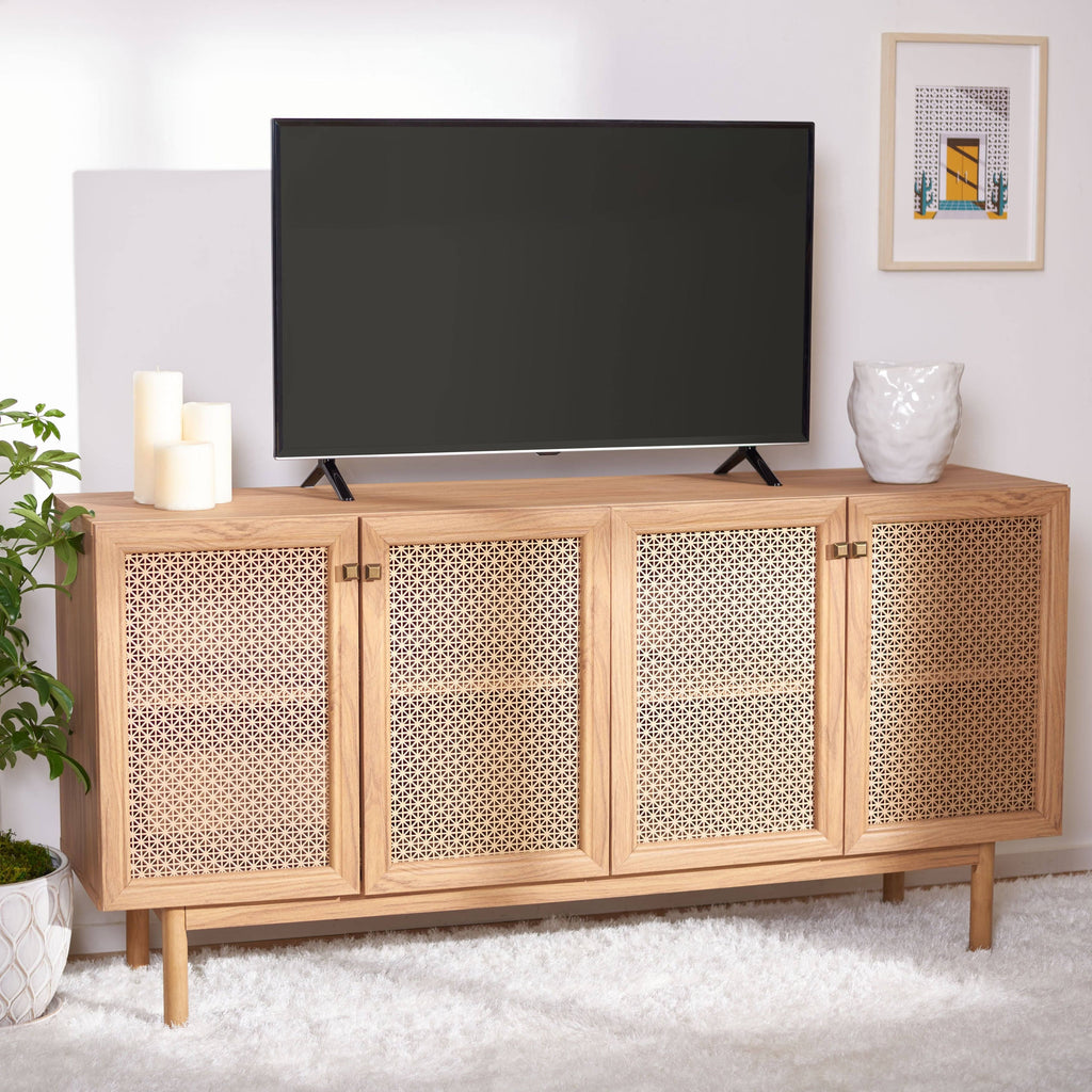 4 Door 2 Shelf Media Stand Oak Q157582