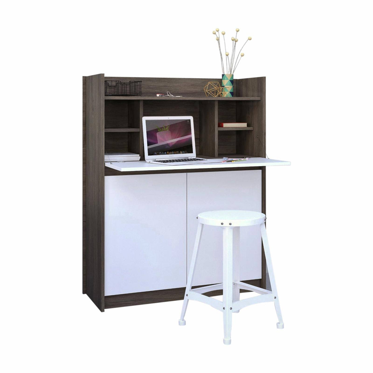 2 Piece Home Office Set Bark Grey White Q63225