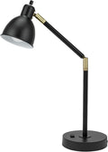 Modern Adjustable Metal Desk Lamp with Power Outlet, Classic Black S971