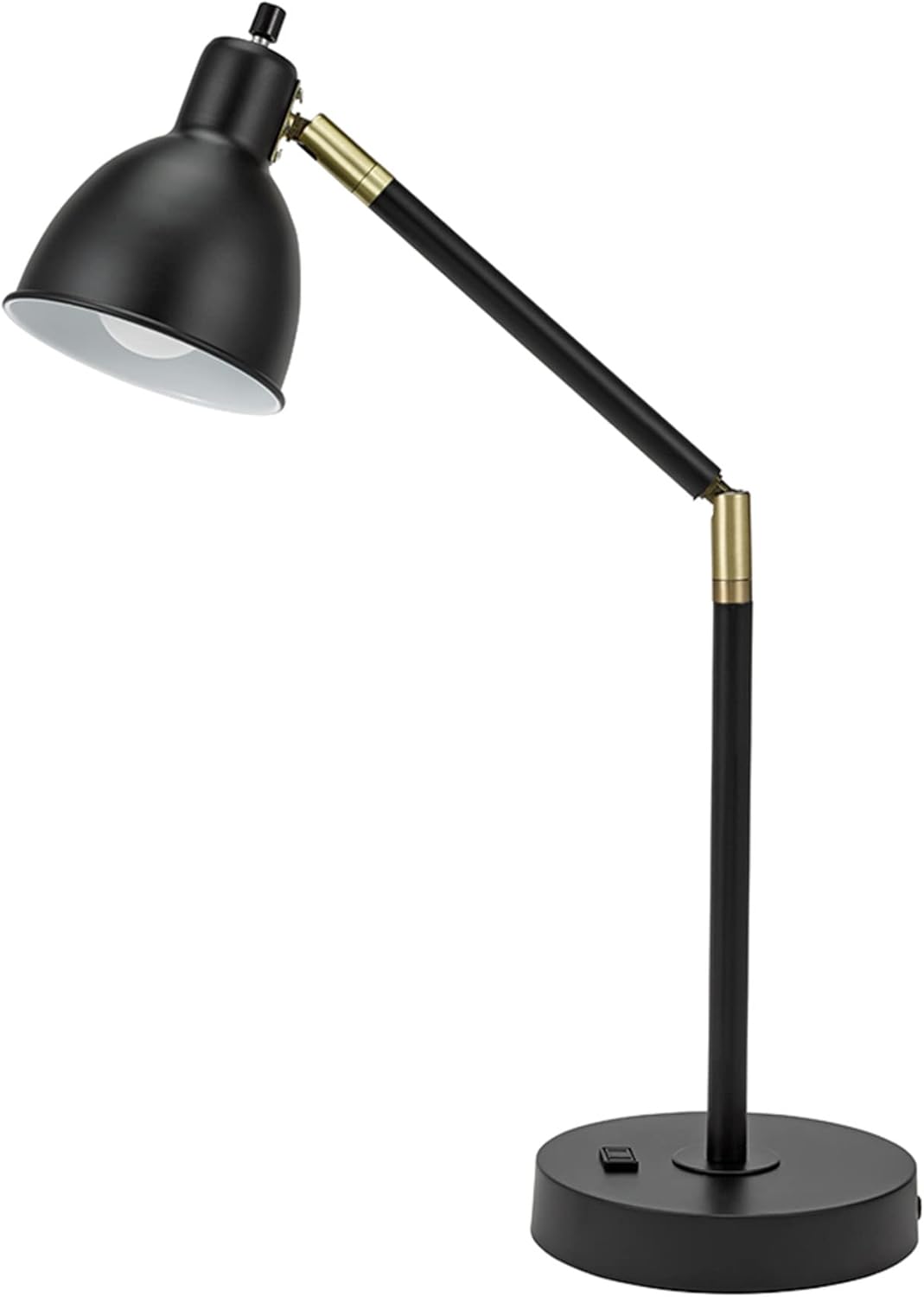 Modern Adjustable Metal Desk Lamp with Power Outlet, Classic Black S971