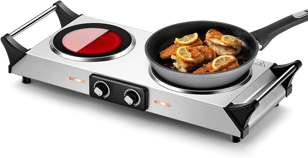 Silver Electric Double Burner Hot Plate with Handles R771806