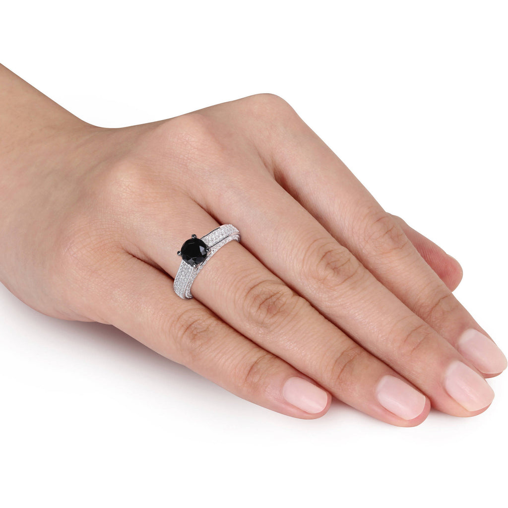 3 Carat Black Spinel and Created White Sapphire Sterling Silver Engagement Ring O456