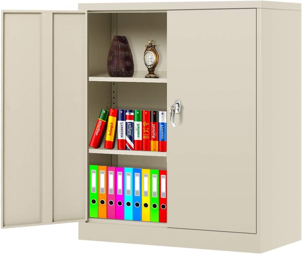 Black Metal Locking Steel Storage Cabinet with 2 Doors and 2 Adjustable Shelves P5141
