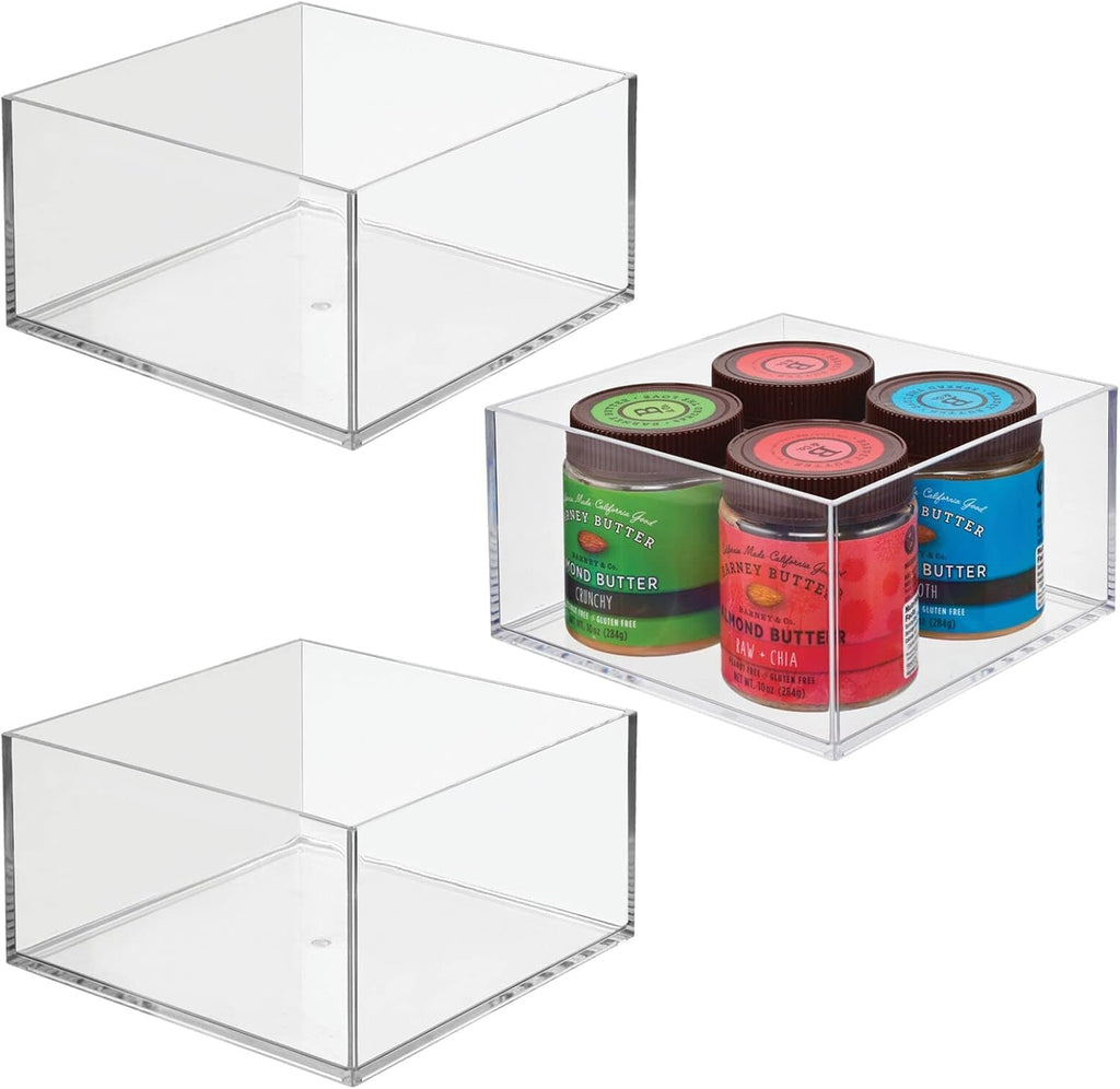 Plastic Pantry Organizer Bin Tray, 7.5 x 7.5 x 2, 3 Pack, Clear I2412