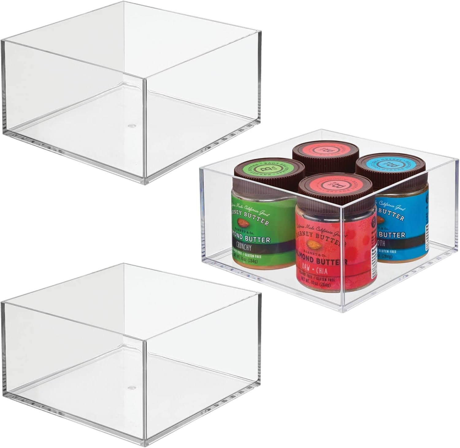 Plastic Pantry Organizer Bin Tray, 7.5 x 7.5 x 2, 3 Pack, Clear I2412