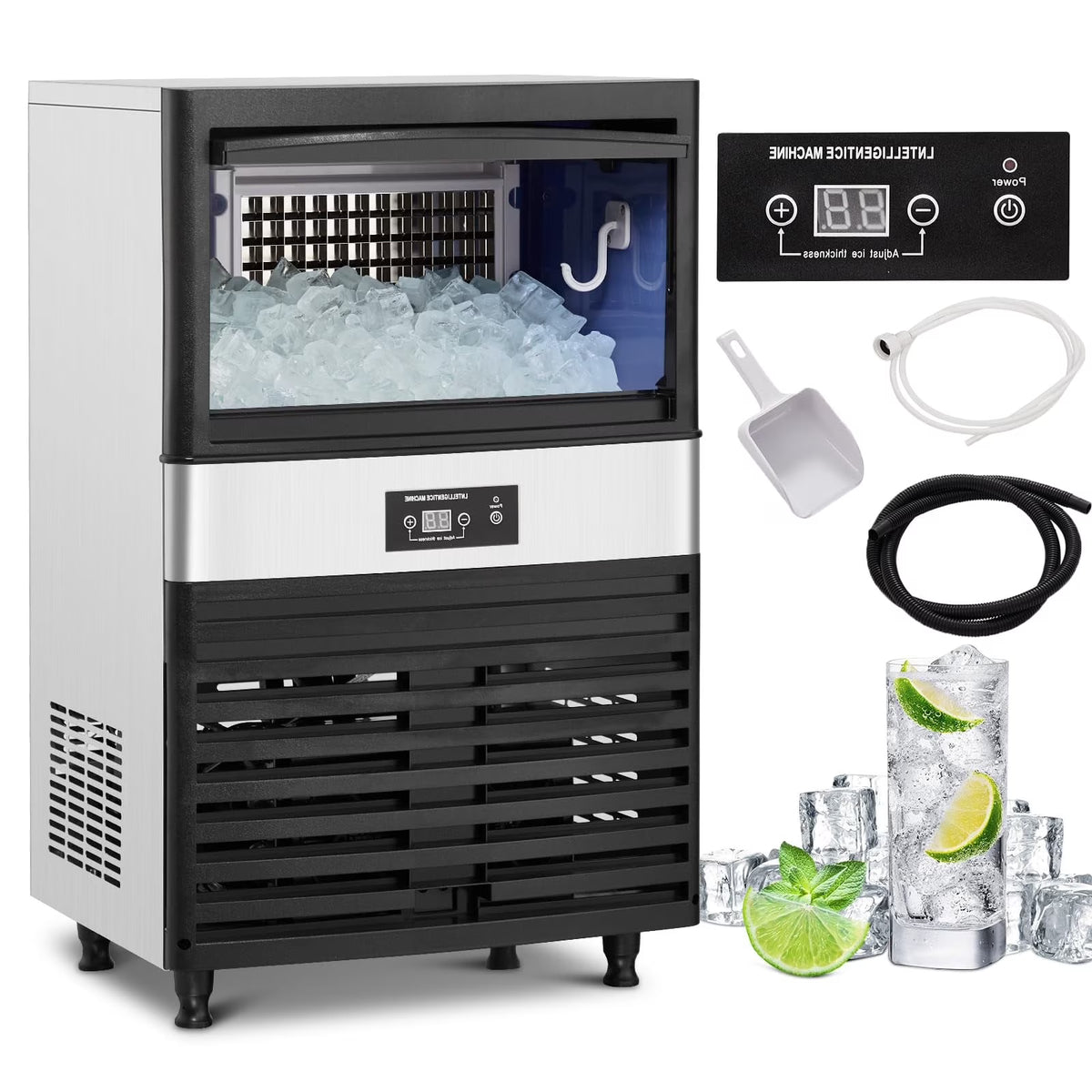 Commercial Ice Maker Machine, Under Counter, 110lbs in 24Hrs, 33lbs Storage Capacity L98969