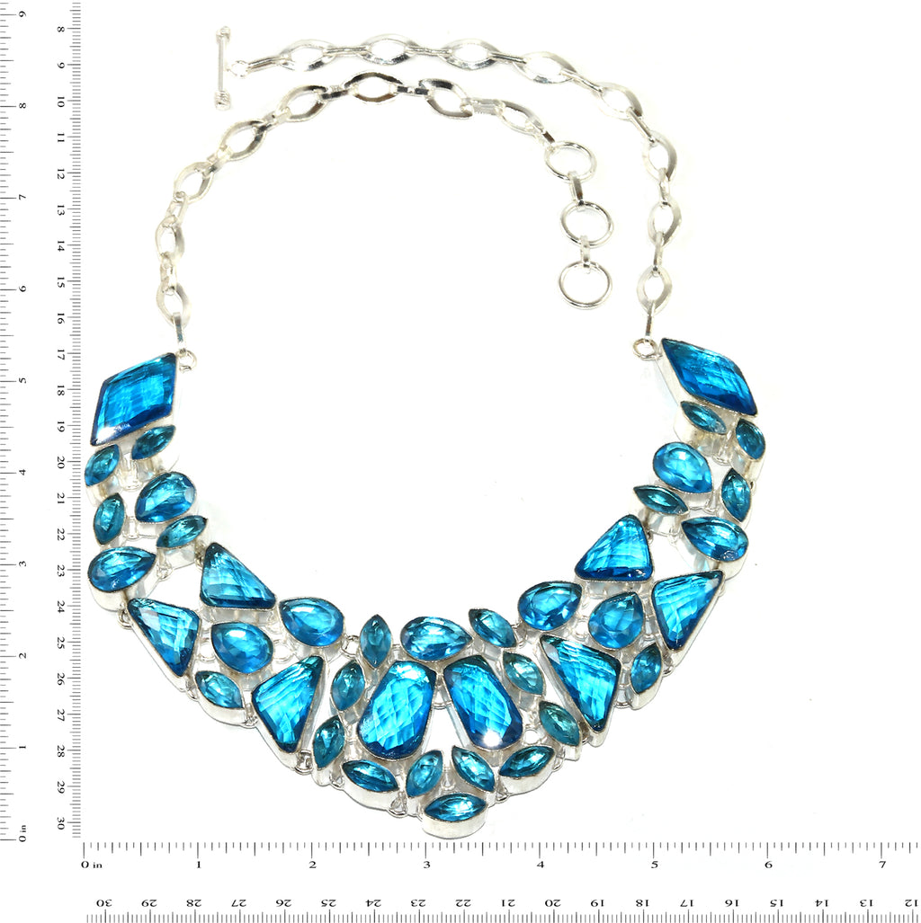 Swiss Blue Quartz 925 Silver Necklace 16-18'' H9506