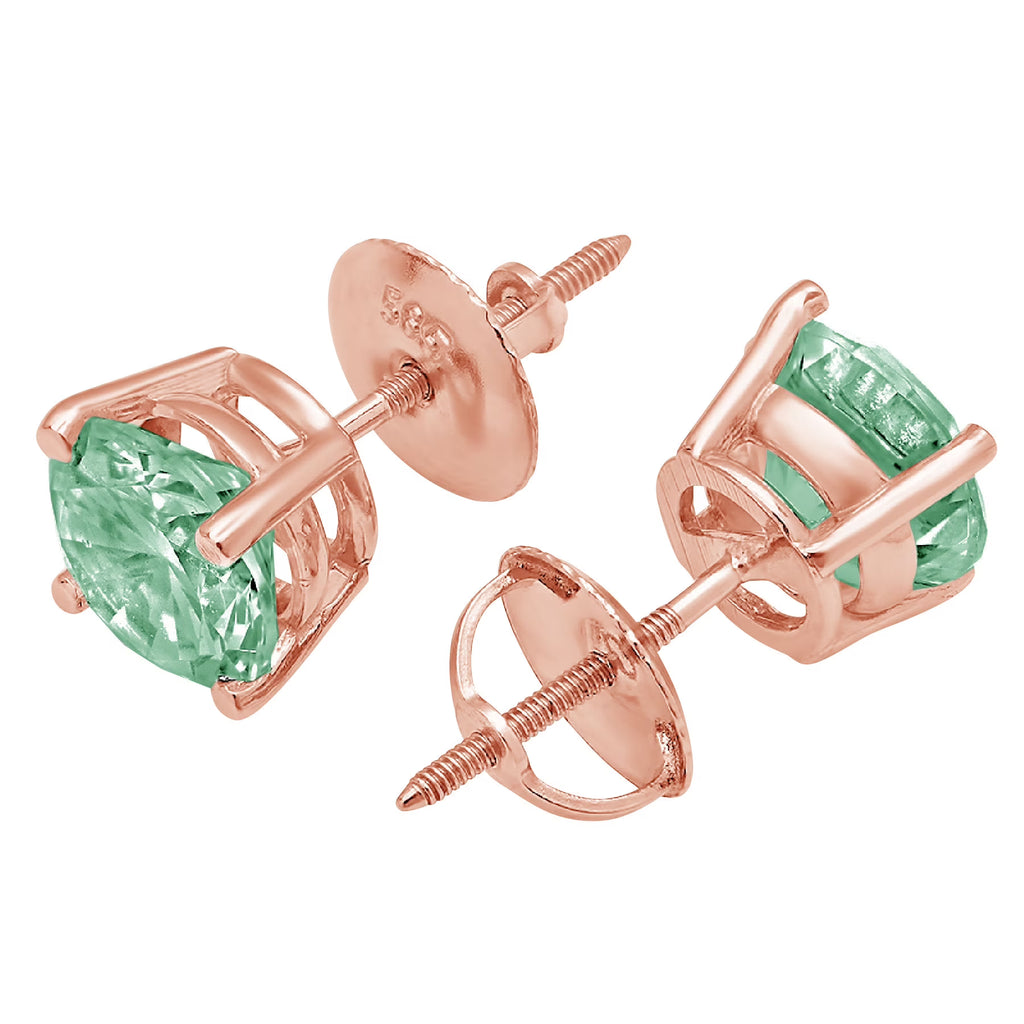0.5 ct Solitaire Studs Green Simulated Diamond Solid 18K Rose Gold Earrings Screw back K792