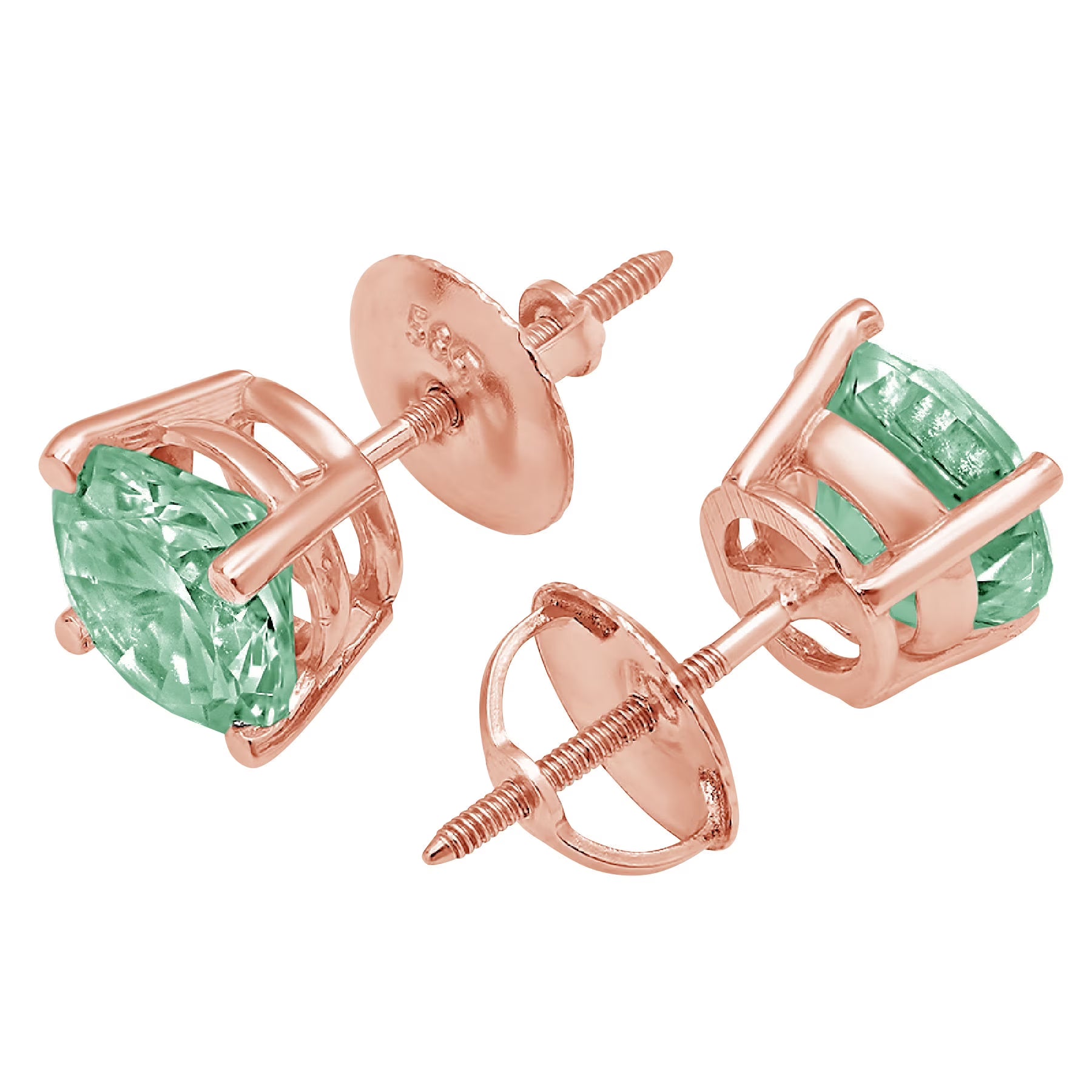 0.5 ct Solitaire Studs Green Simulated Diamond Solid 18K Rose Gold Earrings Screw back K792