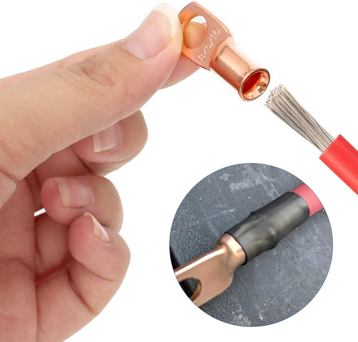 12PCS 1/0x3/8 Copper Ring Terminal Connectors 1/0 AWG Heavy Duty Battery Cable Ends Bare Copper Lugs with 12 PCS 3:1 Heat Shrink Tubing T692807