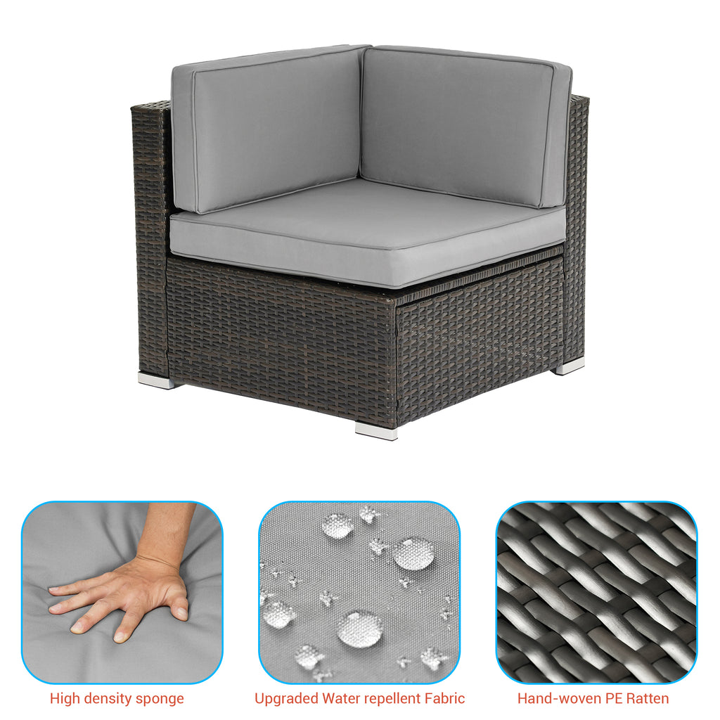 5 Pcs Gray PE Wicker Sectional Sofa Set with Tea Table and Ottoman M232