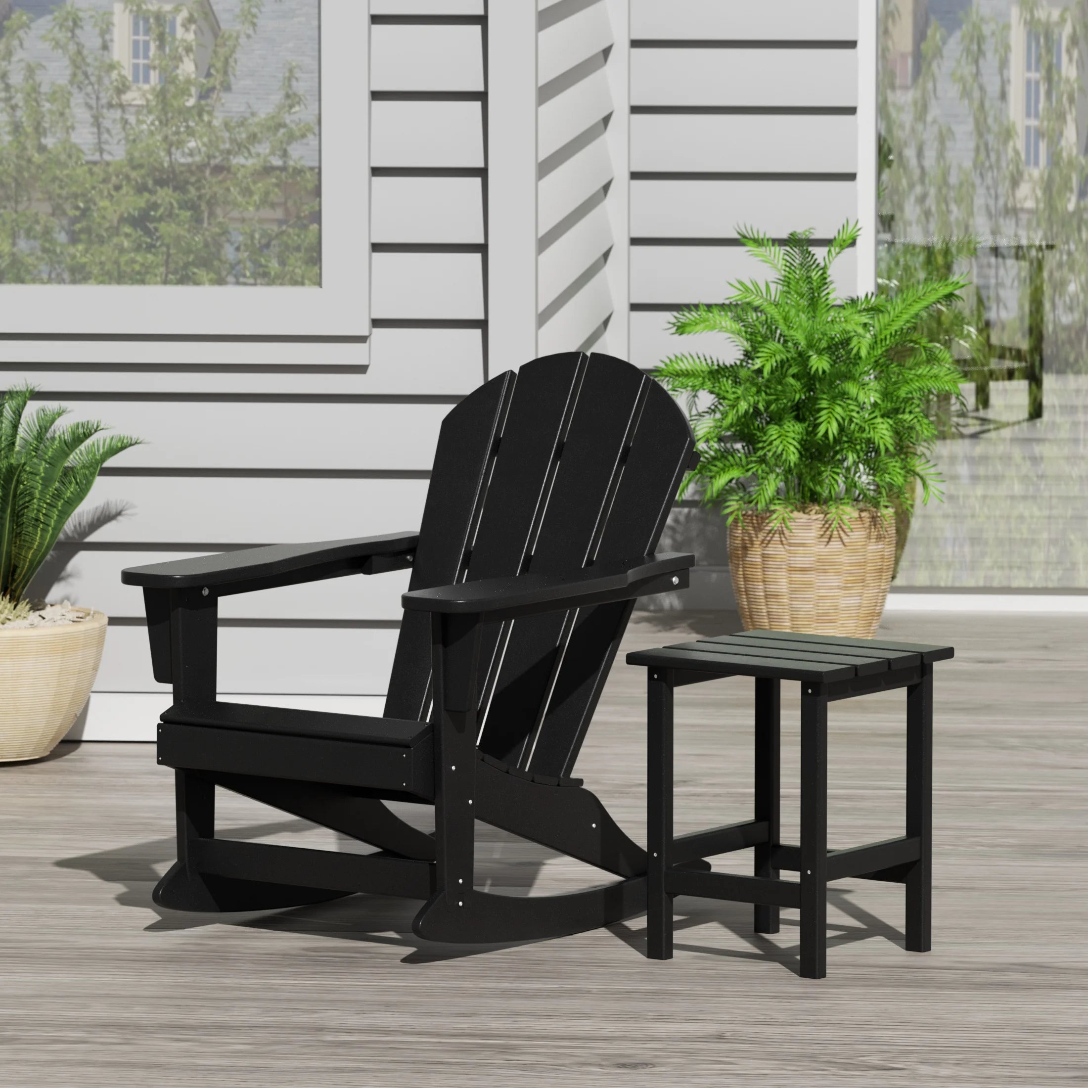 Black 2 Piece Outdoor Rocking Chair Set with Side Table P2045