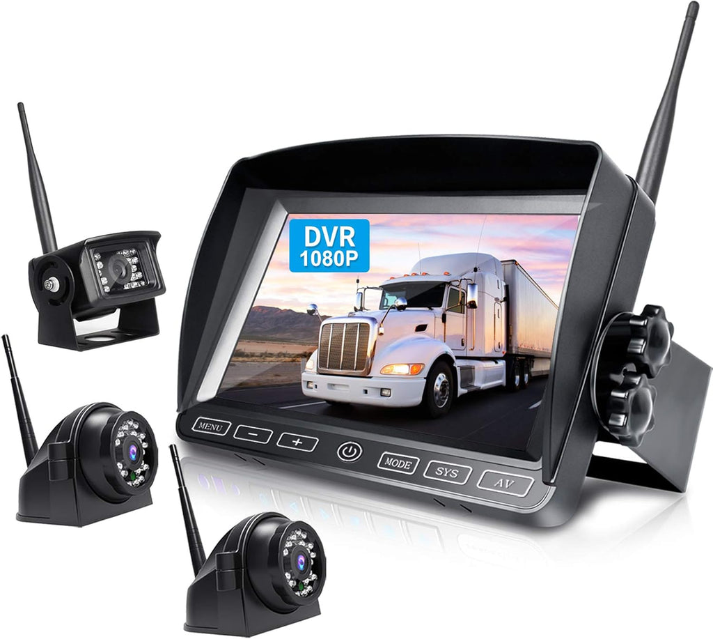 Wireless 3 Backup Camera System with 7 Inch DVR Touch Monitor, HD 1080P Digital Signal Wireless Rear View Camera Kit for RV Truck Trailer Camper B135