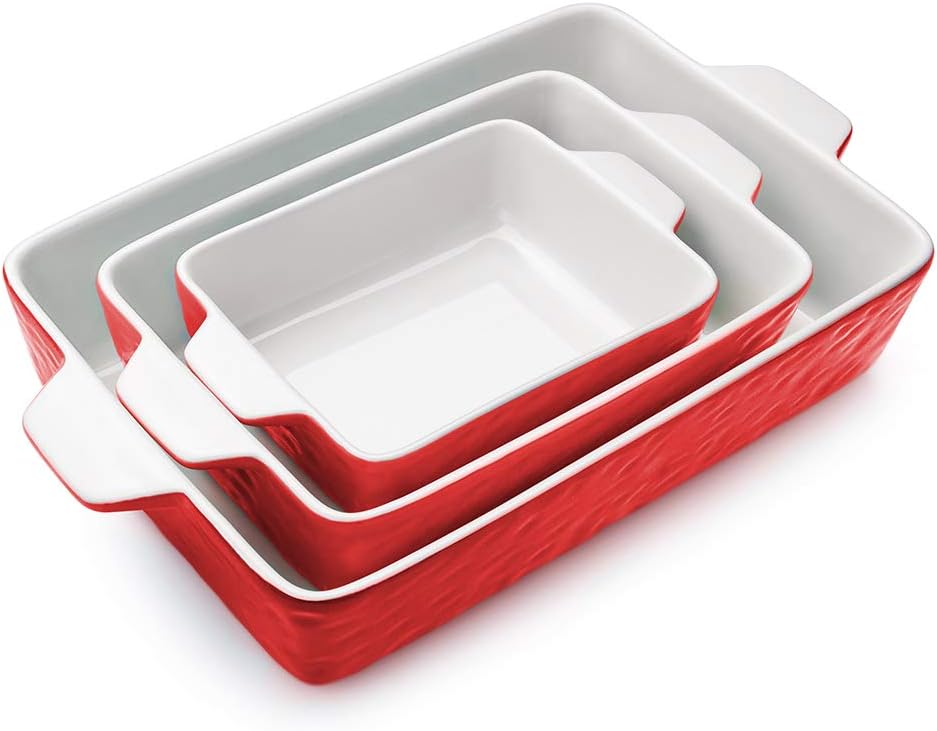 3 PCS Rectangular Ceramic Glaze Baking Dish Set R86874