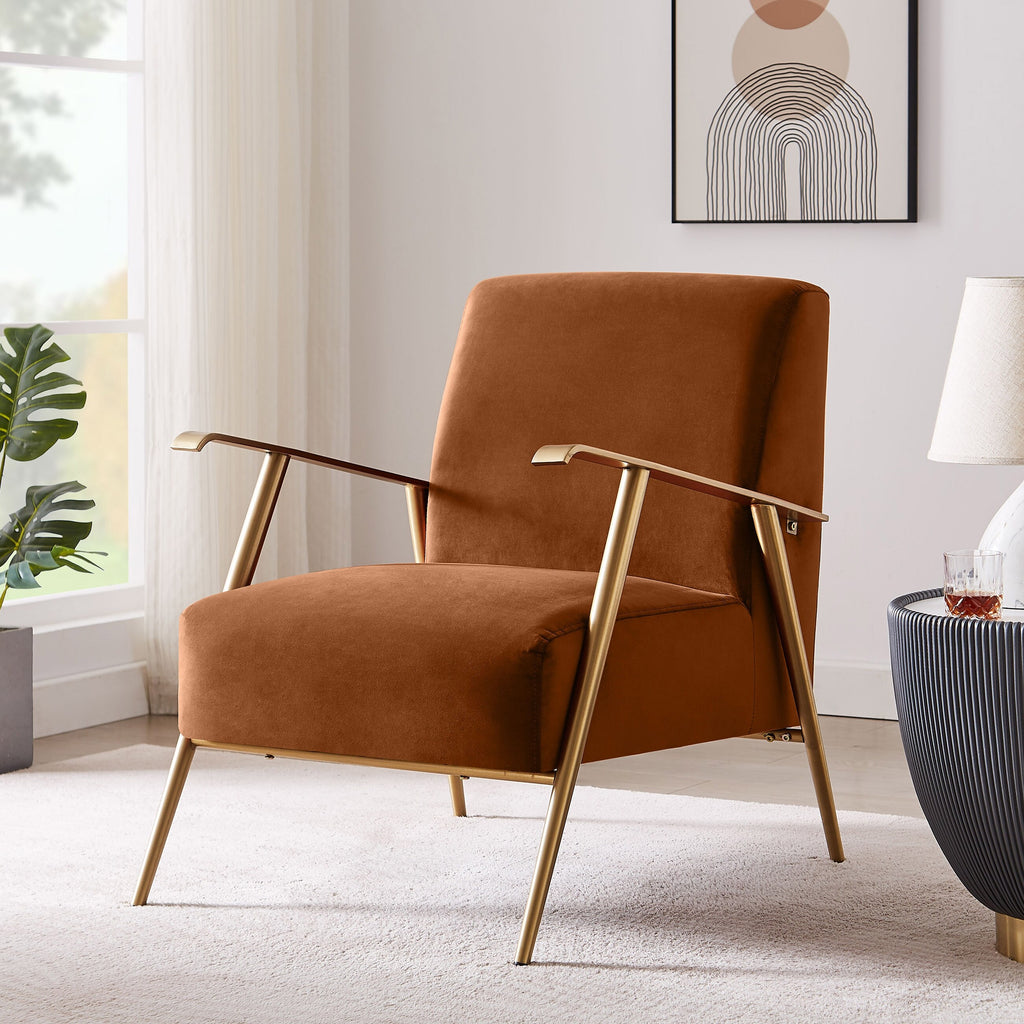 Olive Velvet Armchair with Gold Frame N644960