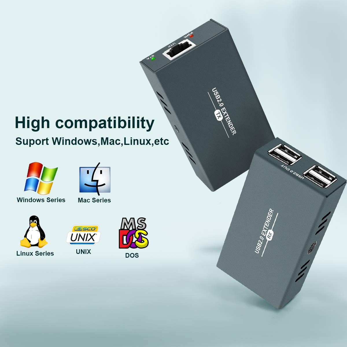 USB Extender 165ft Kit with 4 USB 2.0 Hub, Over Ethernet Cat5e/6/7 M858471