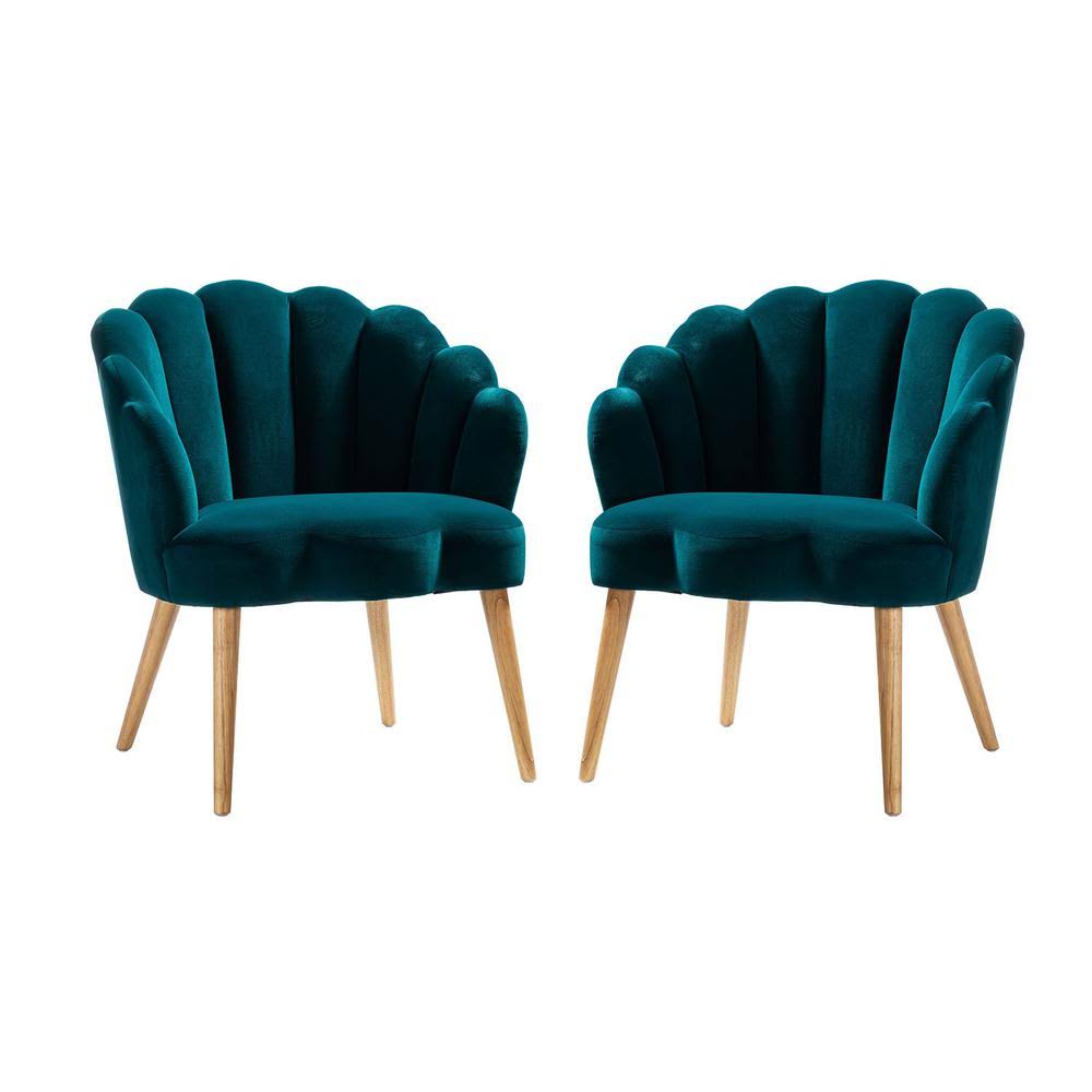 Teal Scalloped Velvet Arm Chair Set of 2 Z19650