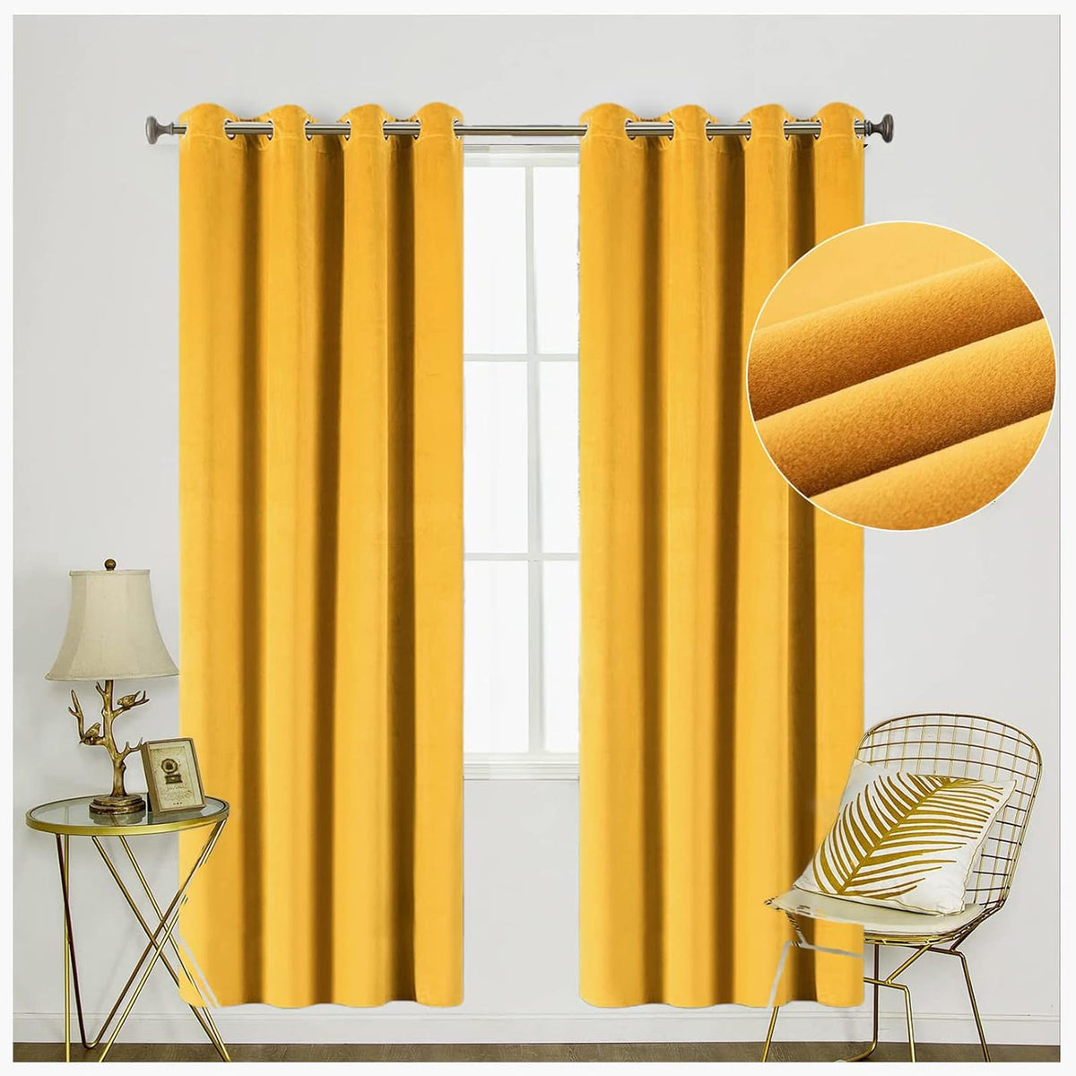 Grey Velvet Blackout Curtains 108 Inches Length 3-Layer Thermal Insulated Grommet Drape 2 Panels X459920