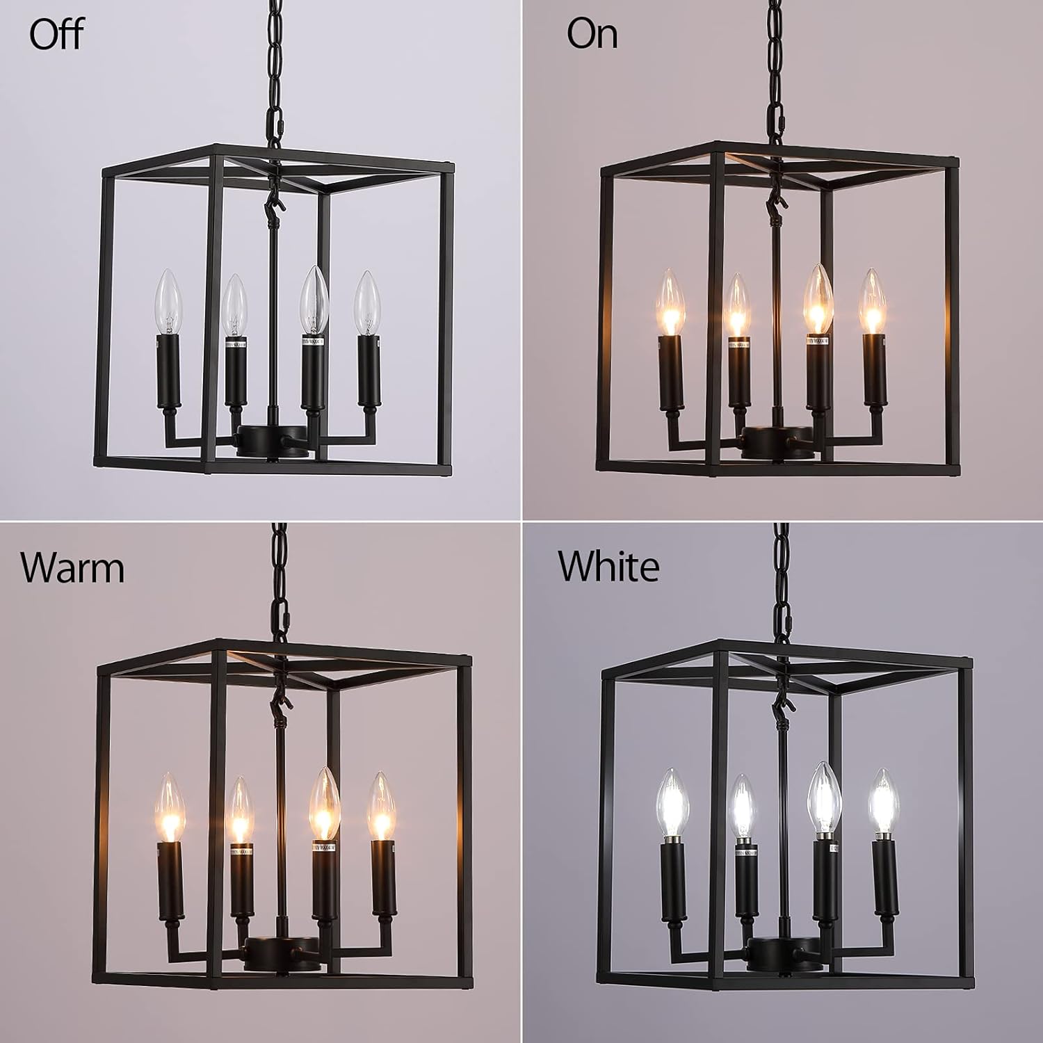 Matte Black 4-Light Metal Cage Pendant Light Chandelier D2674