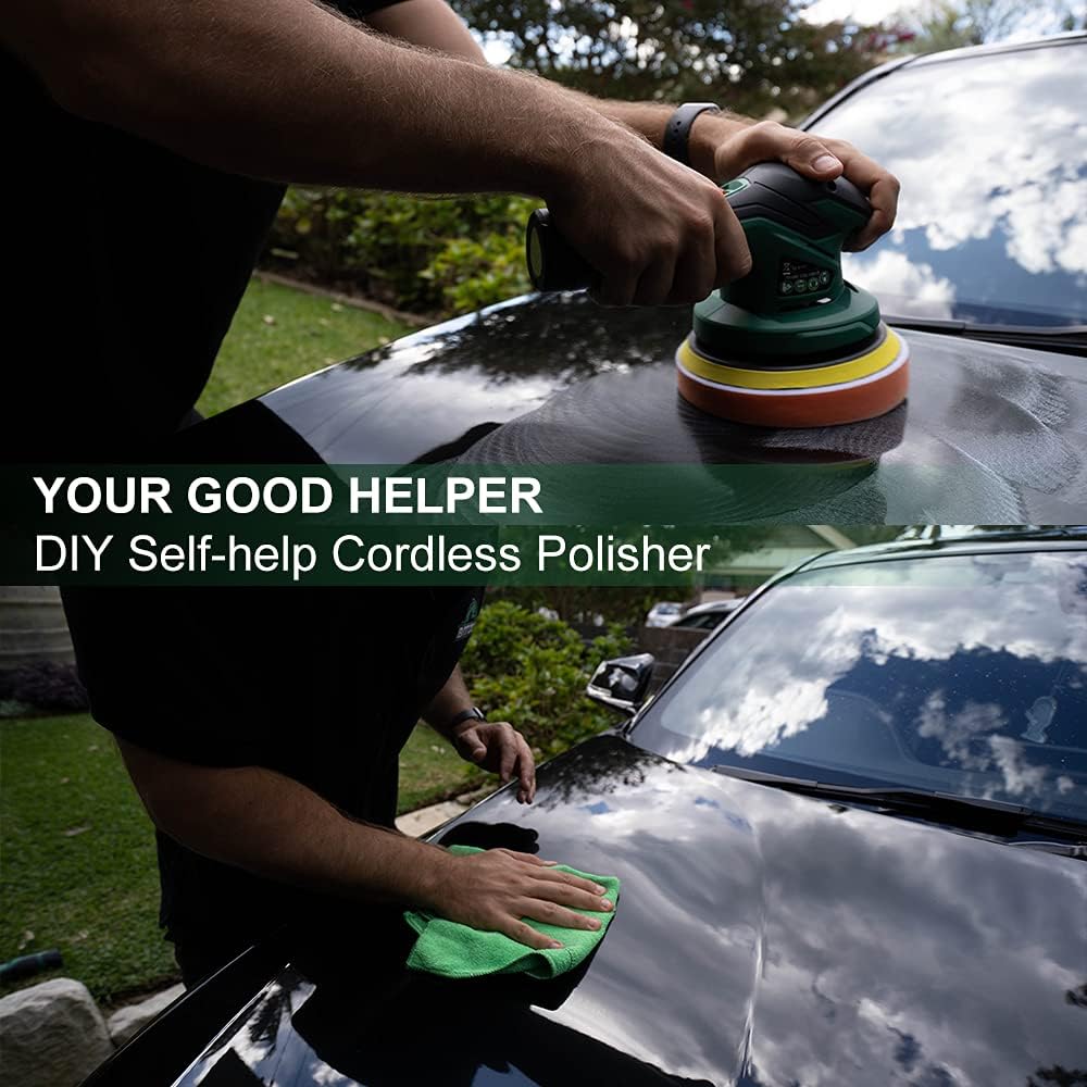 Cordless Car Buffer Polisher with 2pcs 12V Lithium Rechargeable Battery Brushless Polisher with Variable Speed, 2.0Ah Portable Buffer Kit D293535