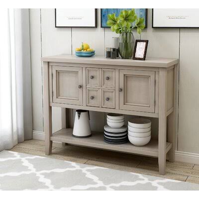 Antique Gray 4 Drawer Acacia Wood Buffet Table I746