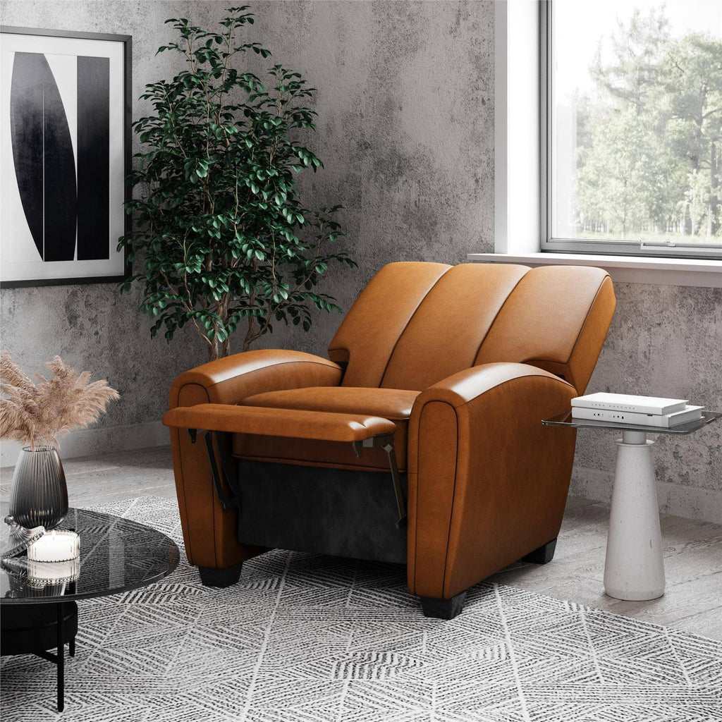 Camel Faux Leather Pushback Recliner Y9088