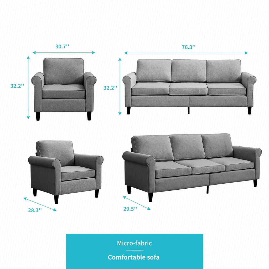 Dark Grey 2 Pieces Modular Sleeper Loveseat with 3-Seat Sofa and Single Sofa C72226