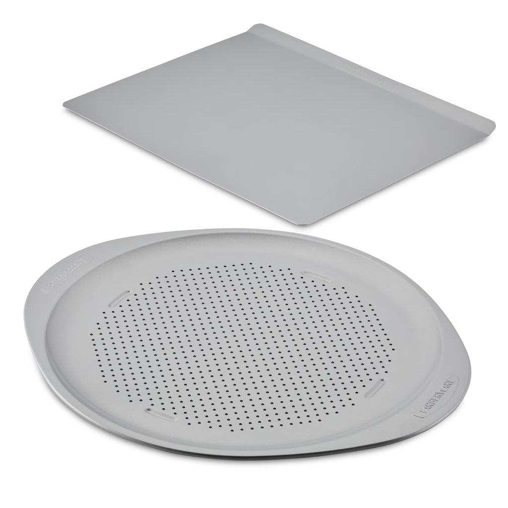 Nonstick Baking Sheet and Pizza Crisper Pan Set, 2-Piece, Gray E1519