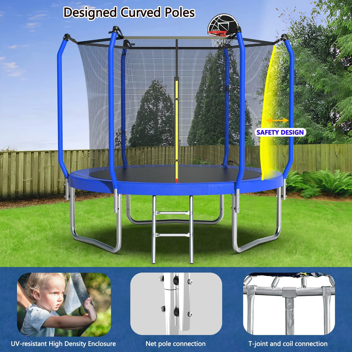 10FT Trampoline with Basketball Hoop and Enclosure Net P254287