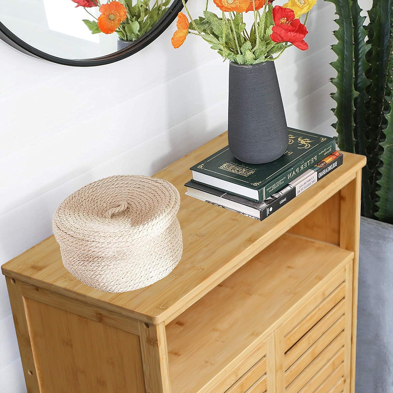 Bamboo Bathroom Storage Cabinet with Door and Shelves F455