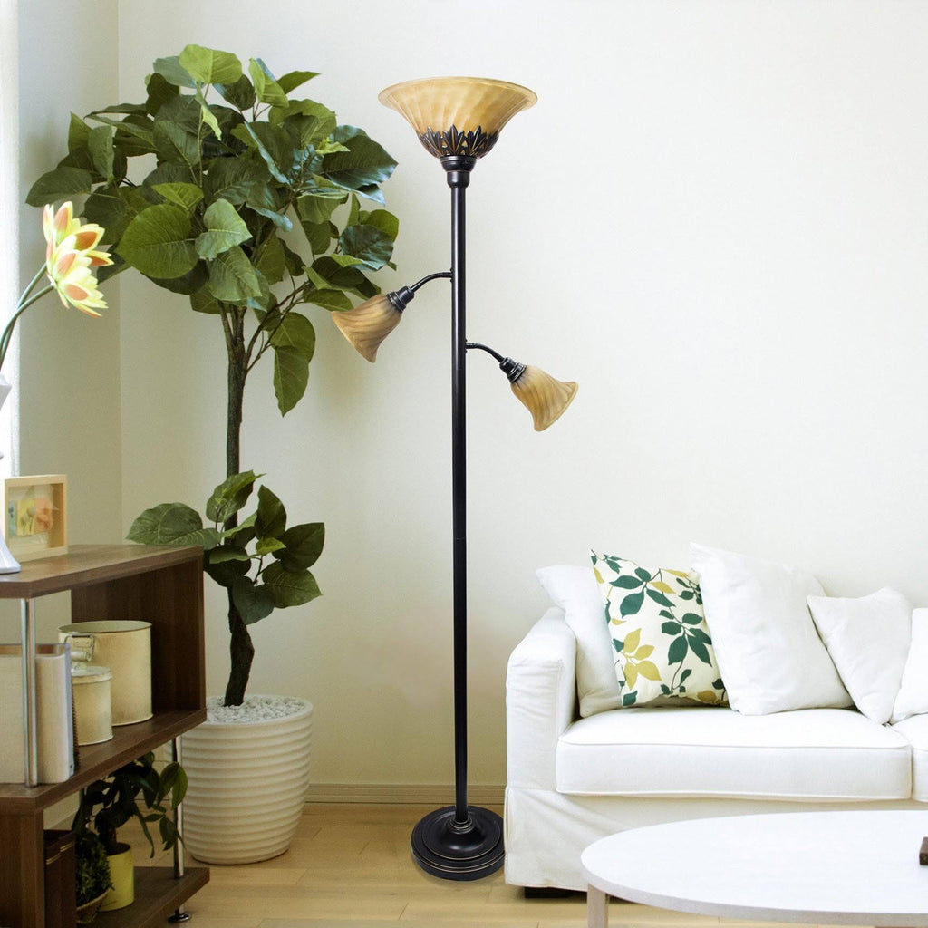 3 Light Floor Lamp with Scalloped Glass Shades V79568